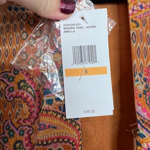NWT Jessica Simpson Amella Dress Winding Trial Adobe Boho Paisley Flare Sleeve S - Picture 4 of 12